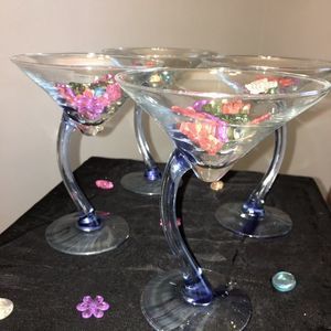 Blue Curved Stem Martini Glasses